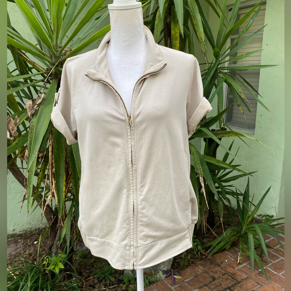 Short Sleeve Zip up Taupe Gravel Sweatshirt - Picture 1 of 7